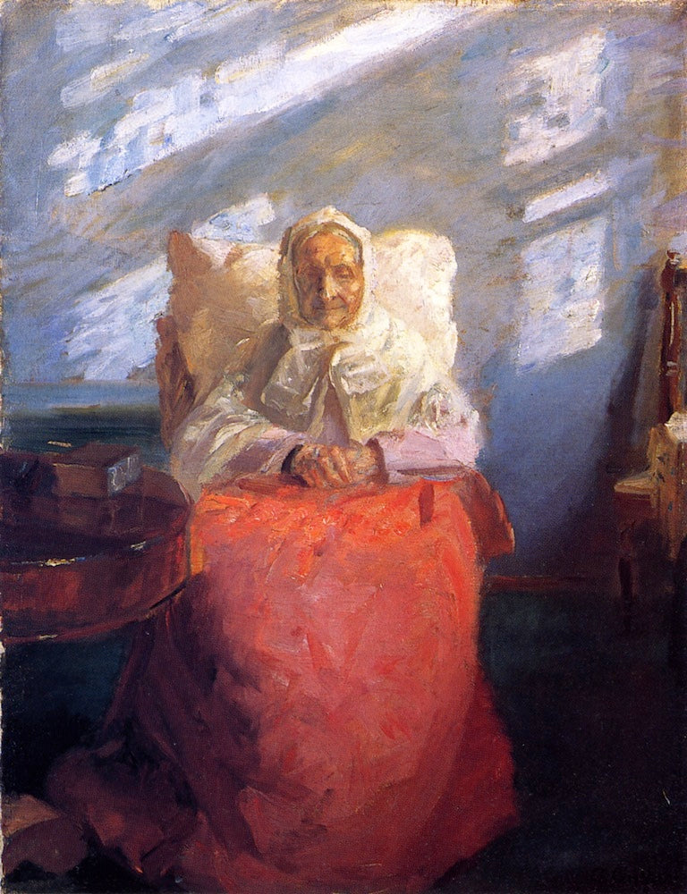 Ane Hedvig Brøndum in a Blue Room, vintage artwork by Anna Ancher, 12x8" (A4) Poster