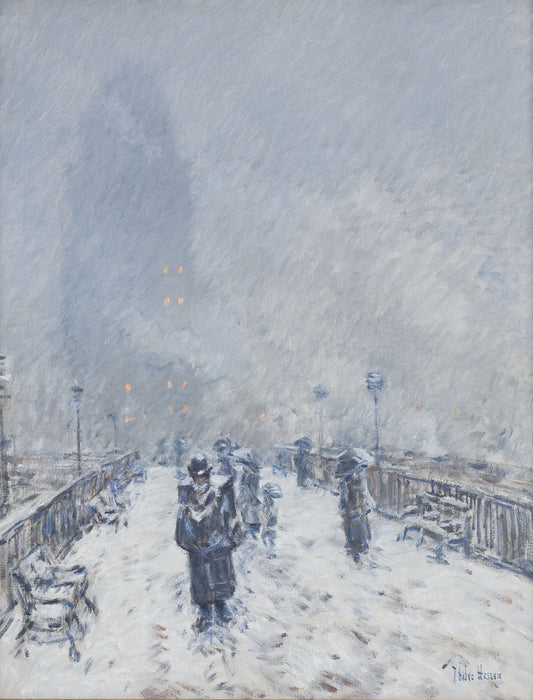 Bridge in Snow (Brooklyn), vintage artwork by Childe Hassam, 12x8" (A4) Poster