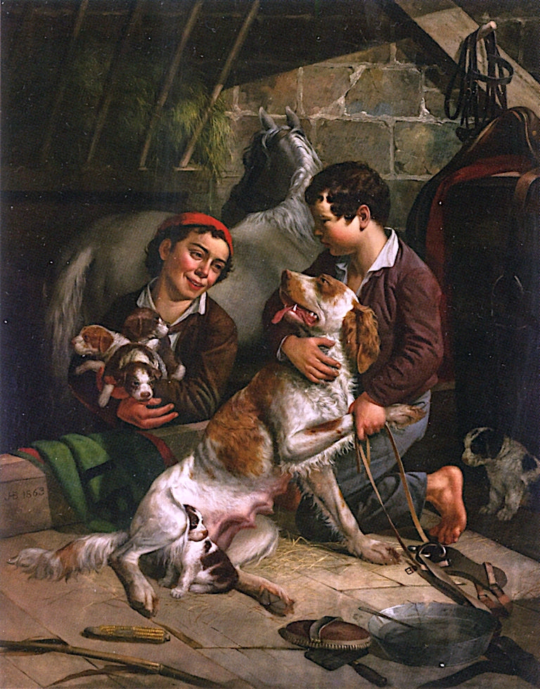 Dog and Her Puppies, vintage artwork by James Henry Beard, A3 (16x12") Poster Print