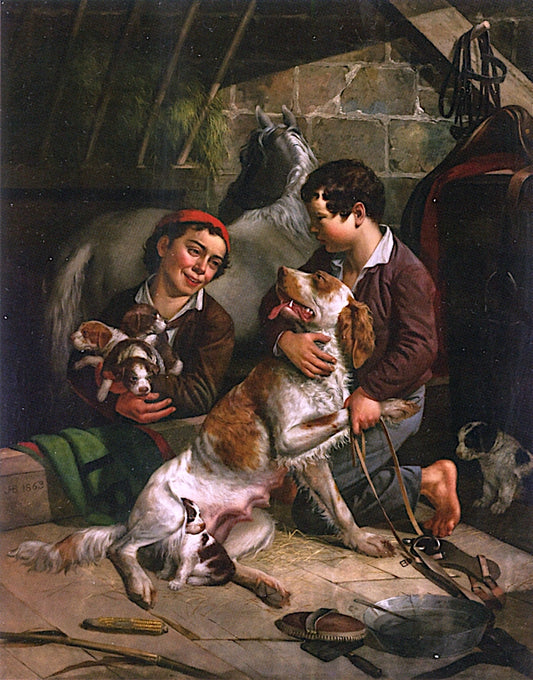 Dog and Her Puppies, vintage artwork by James Henry Beard, A3 (16x12") Poster Print