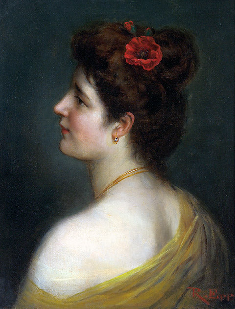 Young Woman with Poppy Flowers in Her Hair, vintage artwork by Rudolf Epp, 12x8" (A4) Poster