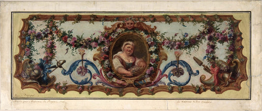 Design for a Tapestry Seat of a Sofa, vintage artwork by Charles-Antoine Coypel IV, 12x8" (A4) Poster