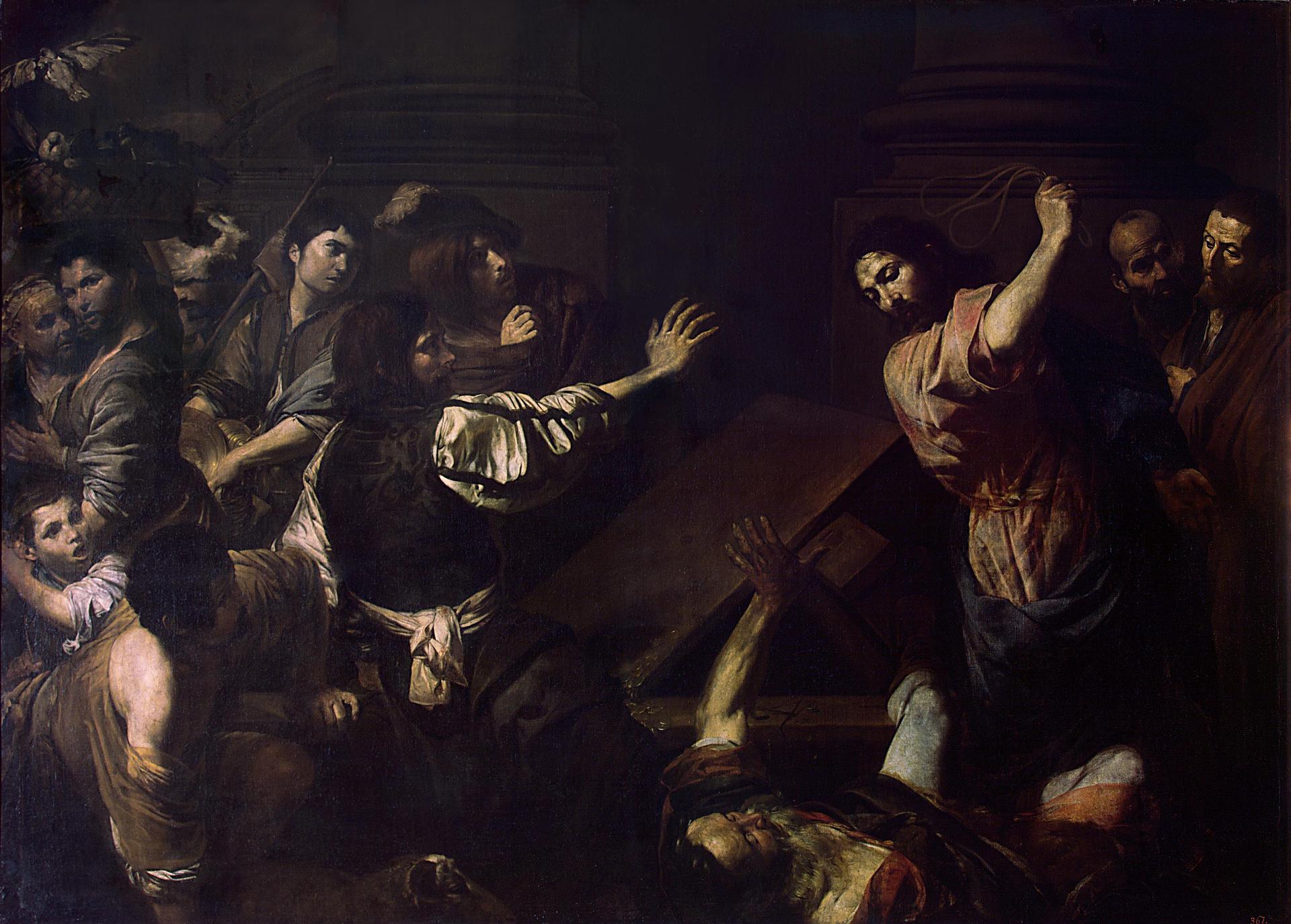 Expulsion of the Money-Changers from the Temple, vintage artwork by Valentin de Boulogne, 12x8" (A4) Poster