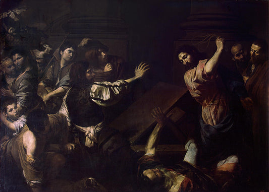 Expulsion of the Money-Changers from the Temple, vintage artwork by Valentin de Boulogne, 12x8" (A4) Poster