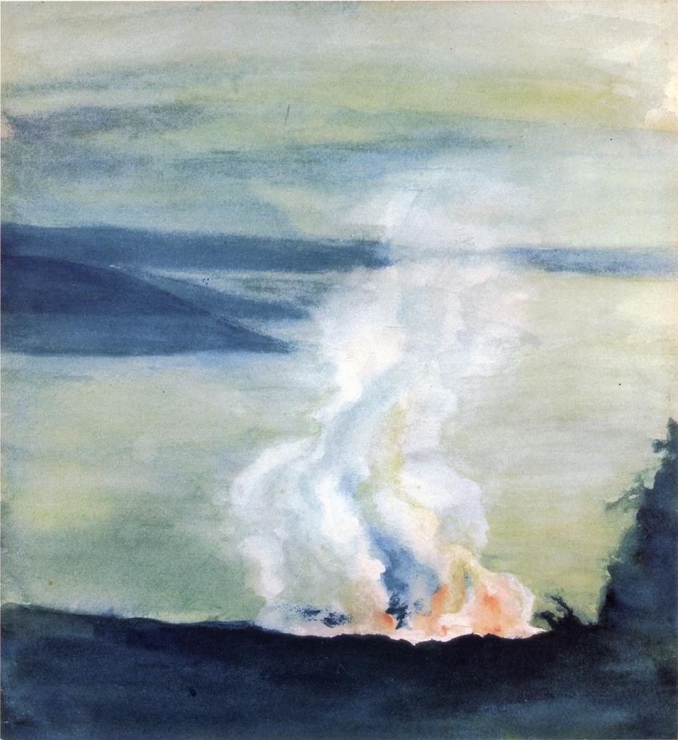 Crater of Kilauea and Dana Lake in Twilight, vintage artwork by John La Farge, 12x8" (A4) Poster