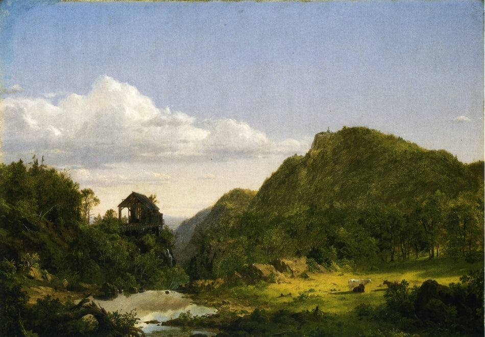 Mountain Landscape with Mill, Cows and Stream, vintage artwork by Frederic Edwin Church, 12x8" (A4) Poster