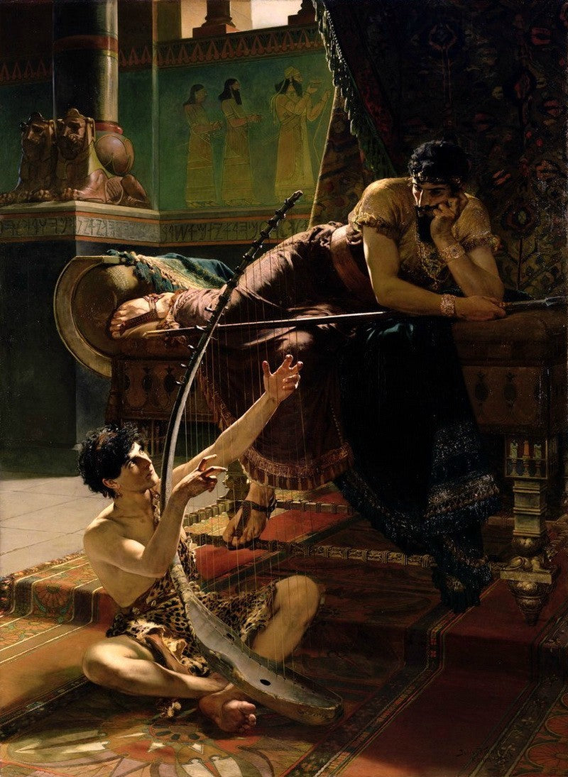 David and Saul, vintage artwork by Julius Johann Ferdinand Kronberg, 12x8" (A4) Poster