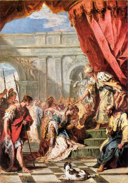 Esther Before Ahasuenus, vintage artwork by Sebastiano Ricci, 12x8" (A4) Poster