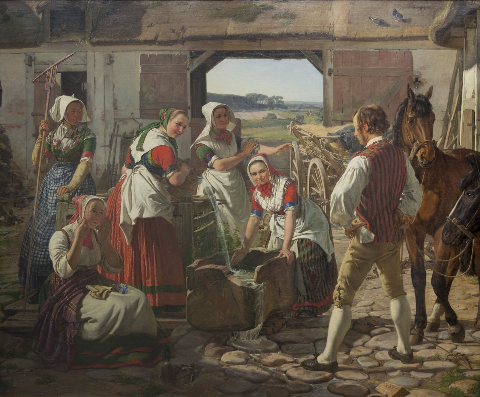 A Village Scene in Denmark, vintage artwork by Jorgen Roed, A3 (16x12") Poster Print