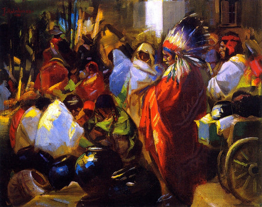 Indian Market, vintage artwork by Julius Rolshoven, 12x8" (A4) Poster