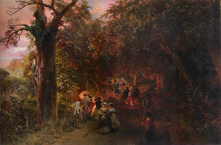 An Evening Stroll on the Way to Castel Gandolfo, Italy, vintage artwork by Oswald Achenbach, 12x8" (A4) Poster