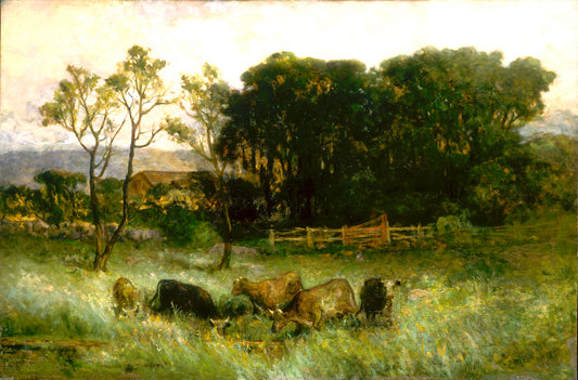 Five Cows in Pasture, vintage artwork by Edward Mitchell Bannister, 12x8" (A4) Poster