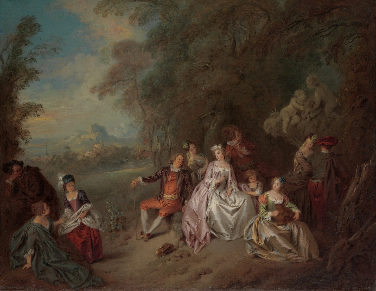 Concert Champêtre, vintage artwork by Jean-Baptiste Pater, 12x8" (A4) Poster