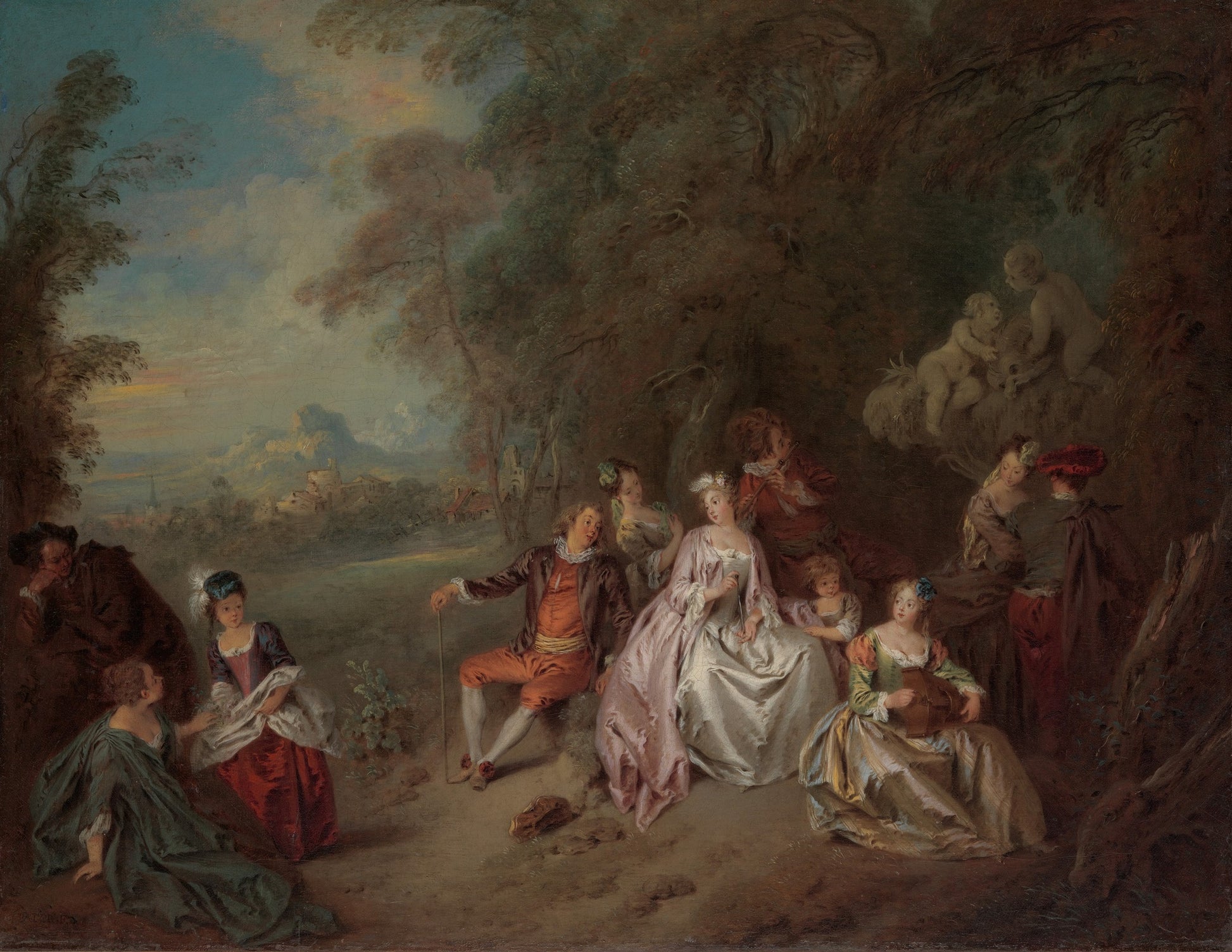 Concert Champêtre, vintage artwork by Jean-Baptiste Pater, 12x8" (A4) Poster