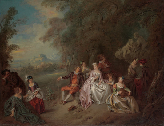 Concert Champêtre, vintage artwork by Jean-Baptiste Pater, 12x8" (A4) Poster