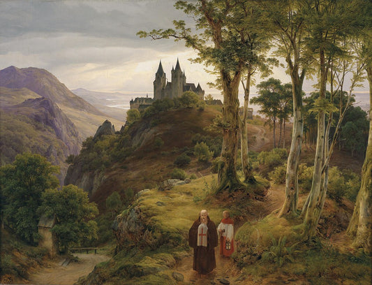 Romantic Landscape with a Monastery, vintage artwork by Karl Friedrich Lessing, A3 (16x12") Poster Print