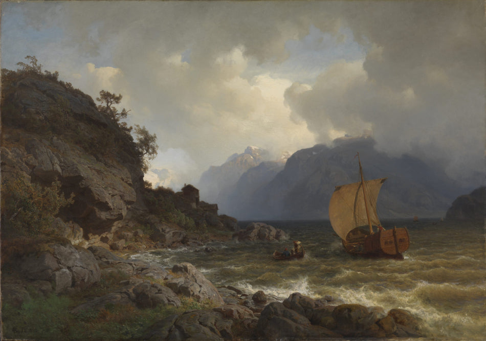 Vestlandsfjord, vintage artwork by Hans Gude, 12x8" (A4) Poster