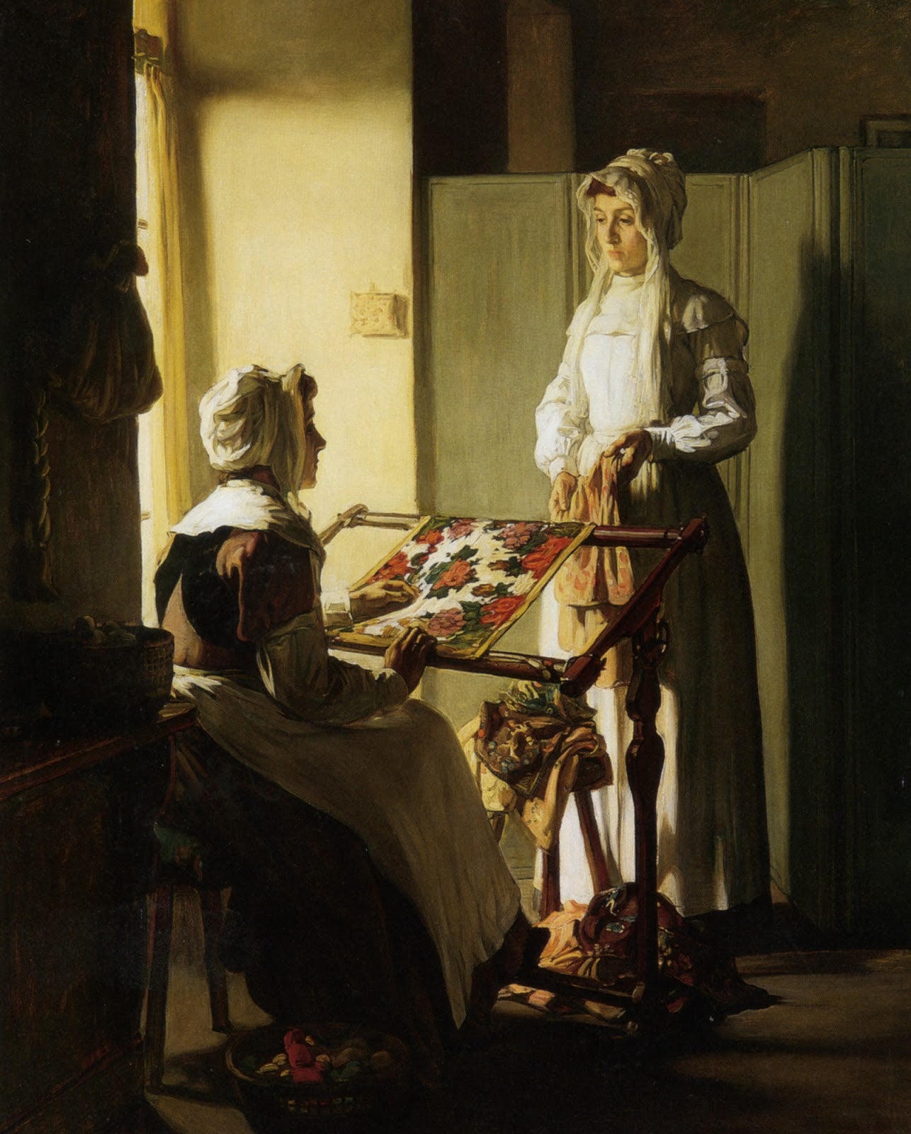 Woman Embroidering by Claude Joseph Bail,A3(16x12")Poster