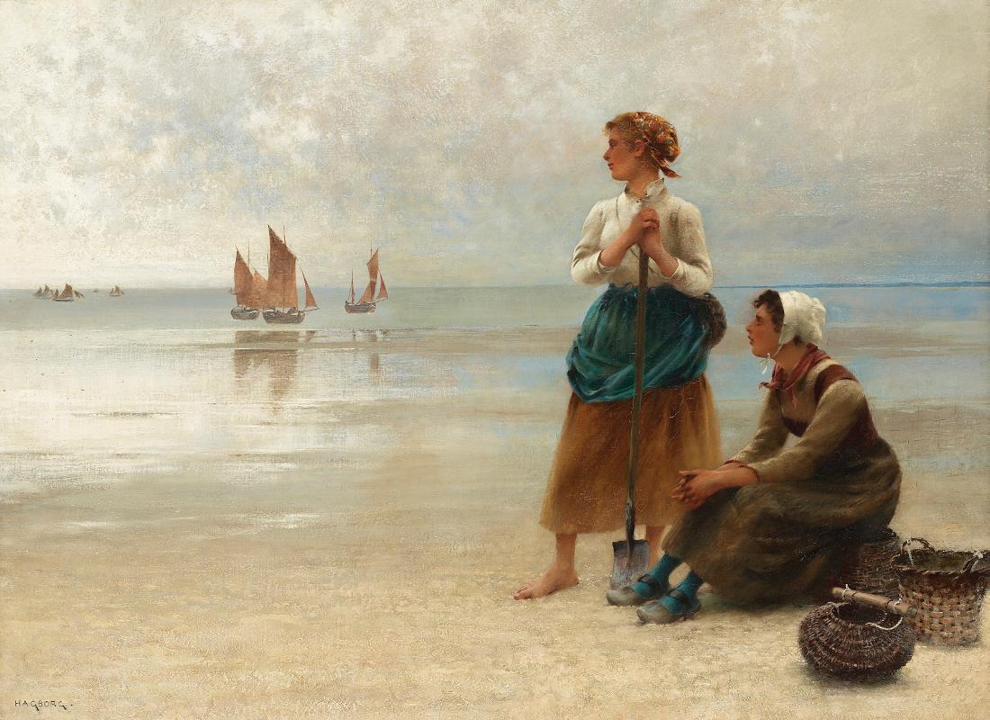 thering Oysters, Brittany by August Wilhelm Nikolaus Hagborg,A3(16x12")Poster
