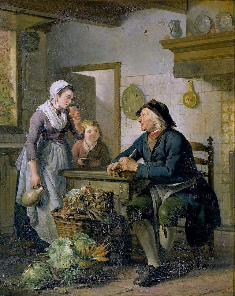 Morning Visit, vintage artwork by Adriaan de Lelie, 12x8" (A4) Poster