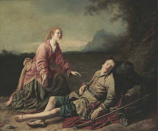 Pastoral Scene (Granida and Daifilo), vintage artwork by Jan Miense Molenaer, 12x8" (A4) Poster