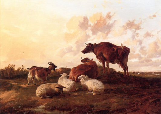 Cows, Sheep and Goat, vintage artwork by Thomas Sidney Cooper, A3 (16x12") Poster Print