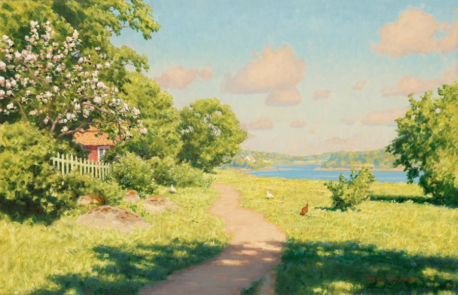 Cottage by the River by Johan Krouthen,A3(16x12")Poster