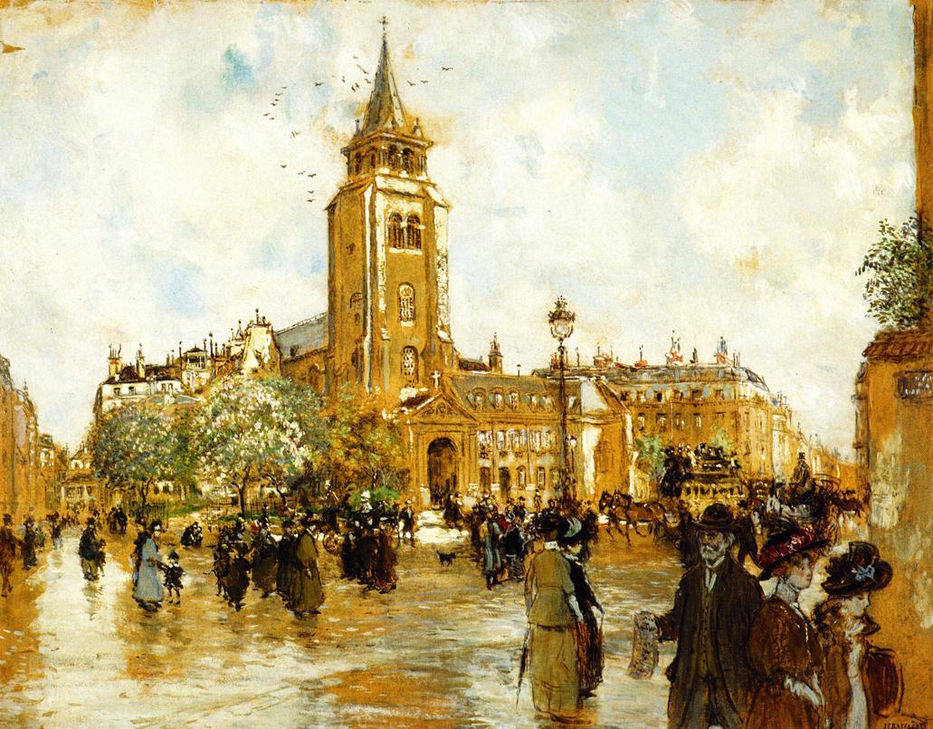 Place Saint-Germain-des-Pres, vintage artwork by Jean-François Raffaëlli, 12x8" (A4) Poster