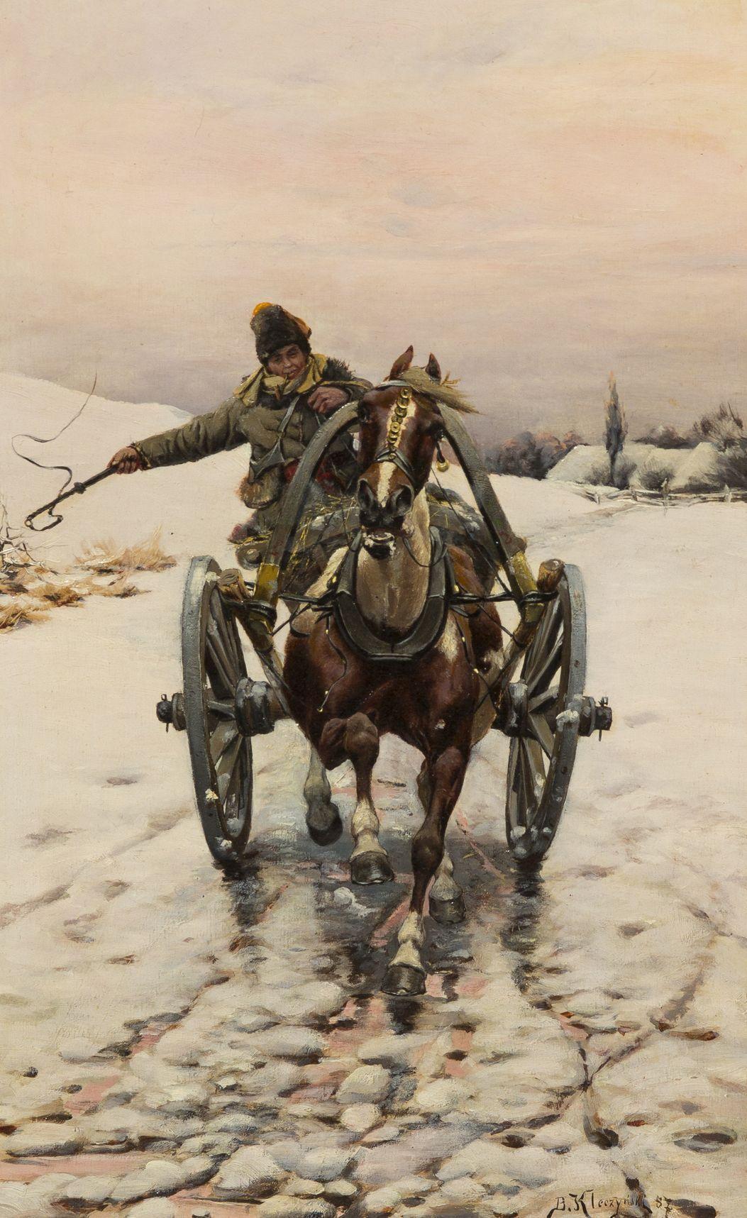 An Icy Road, vintage artwork by Bohdan Kleczyński, 12x8" (A4) Poster