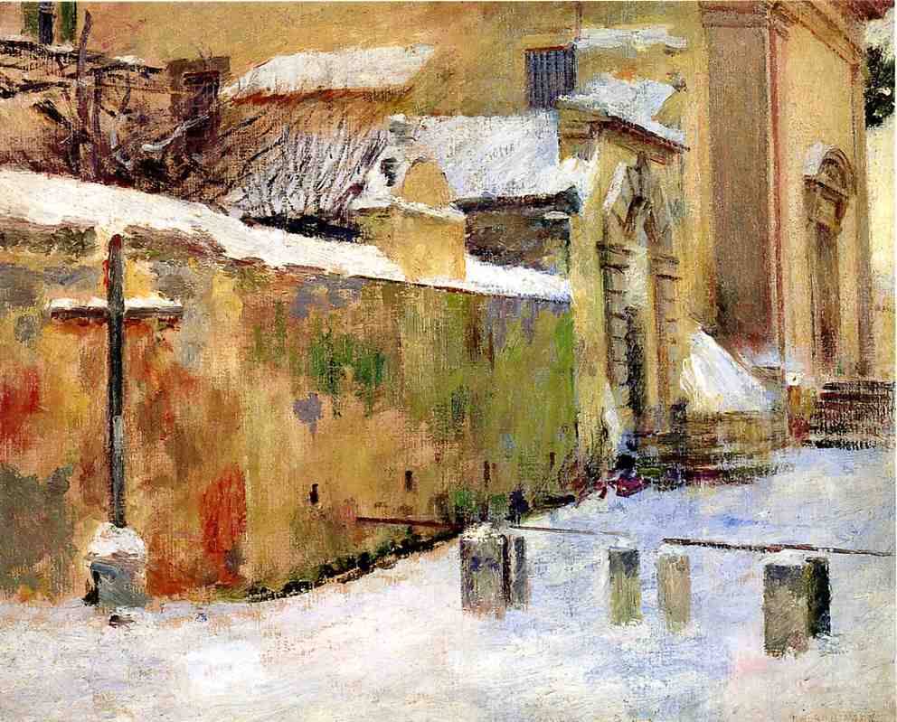 Church in Snow, vintage artwork by Theodore Robinson, 12x8" (A4) Poster