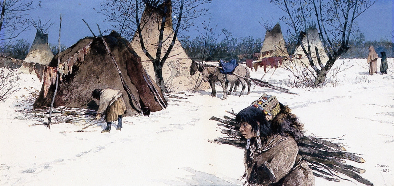 Winter Encampment, vintage artwork by Henry F. Farny, 12x8" (A4) Poster