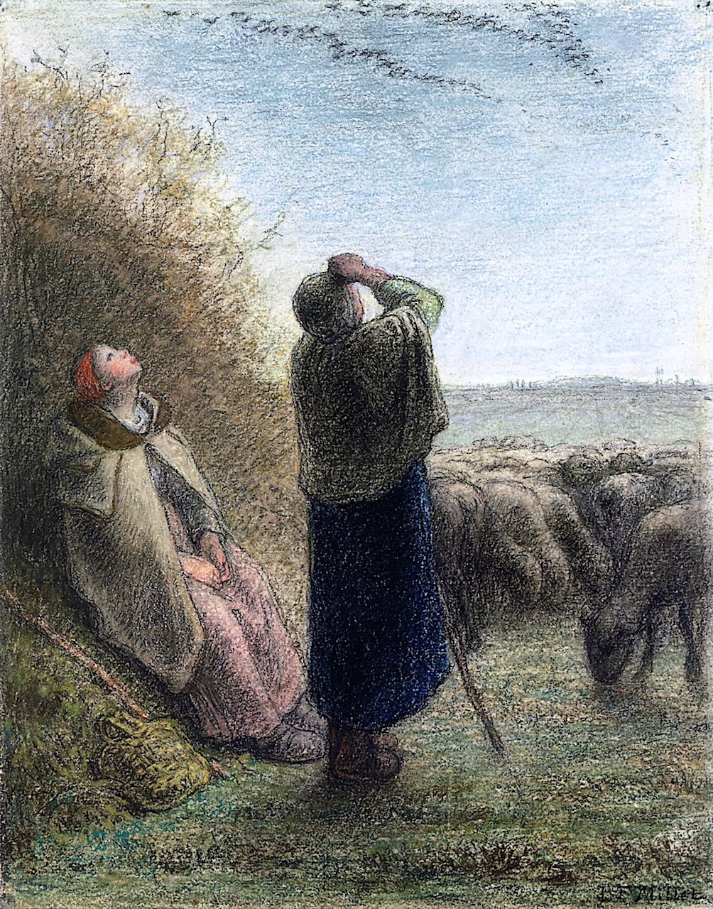 The Passage of Wild Geese, vintage artwork by Jean-François Millet, A3 (16x12") Poster Print