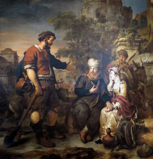 The Levite and His Concubine Invited to Lodge at Gibeah, vintage artwork by Gerbrand van den Eeckhout, 12x8" (A4) Poster