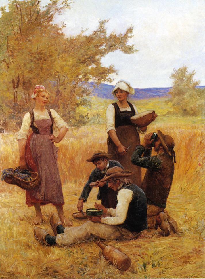 Repast in the Fields, vintage artwork by Theophile-Louise Deyrolle, 12x8" (A4) Poster