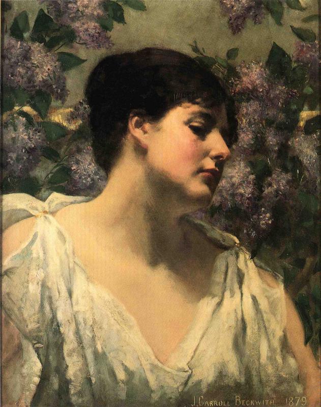 Under the Lilacs, vintage artwork by James Carroll Beckwith, 12x8" (A4) Poster