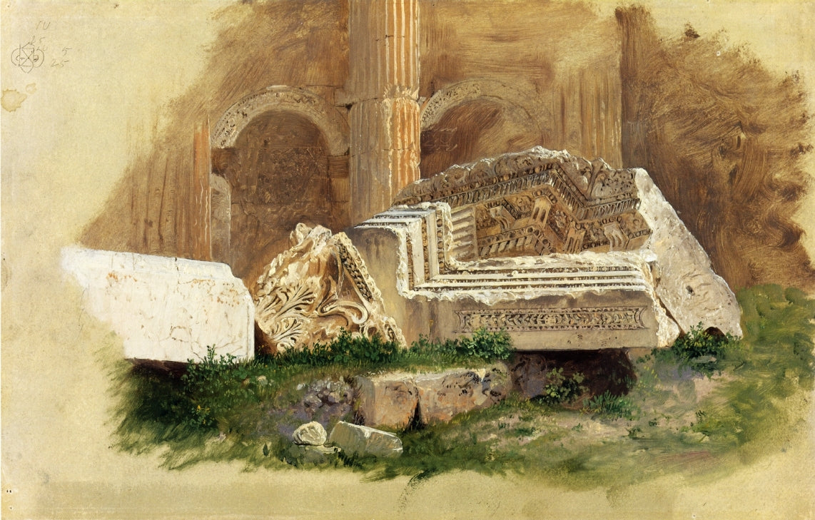 Interior of the Temple of Bacchus, Baalbek, Syria, vintage artwork by Frederic Edwin Church, 12x8" (A4) Poster