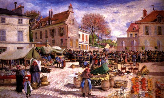 Market Place at Pontoise, vintage artwork by Ludovic Piette, 12x8" (A4) Poster