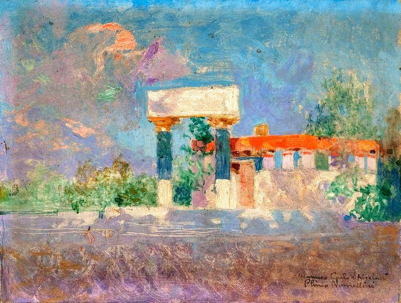 Il teatro Pea nella pineta di ponente a Viareggio, vintage artwork by Plinio Nomellini, 12x8" (A4) Poster