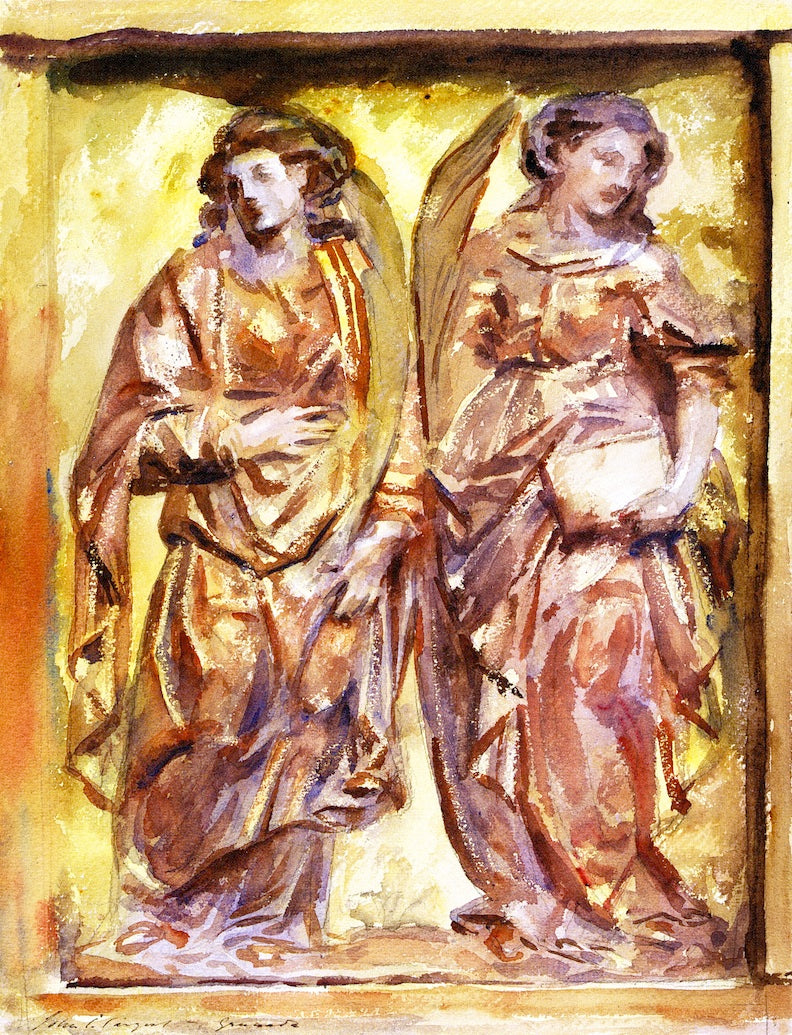 Angels, after a Relief, Churchh of Los Jerónimos, Granada, vintage artwork by John Singer Sargent, 12x8" (A4) Poster