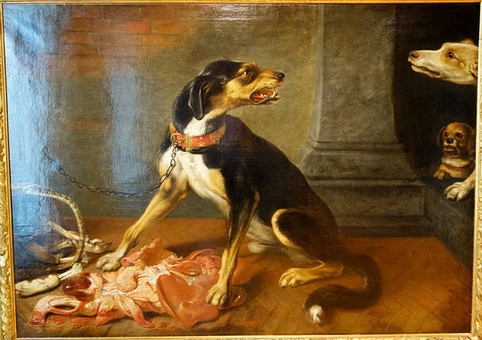 Attacking Dogs, vintage artwork by David de Coninck, 12x8" (A4) Poster