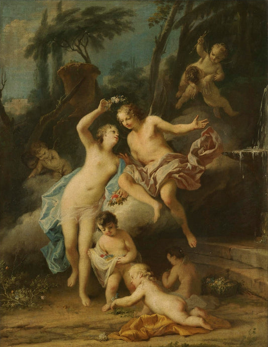 Flora and Zephyr, vintage artwork by Jacopo Amigoni, 12x8" (A4) Poster