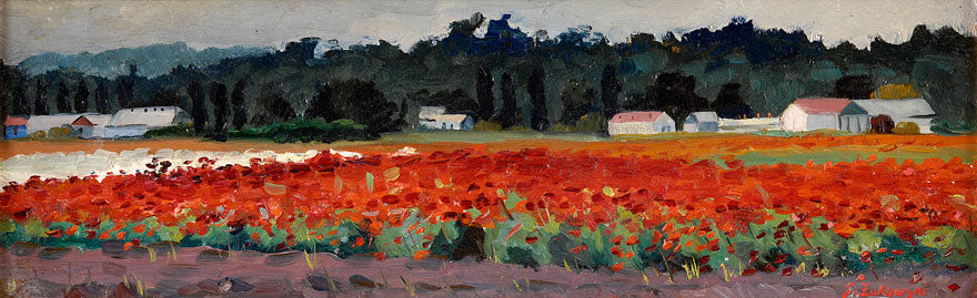 Blooming Poppy Field, vintage artwork by Stanislav Zhukovsky, 12x8" (A4) Poster