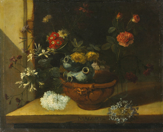 Still Life with Flowers and Clay Vase, vintage artwork by Nicola van Houbraken, 12x8" (A4) Poster