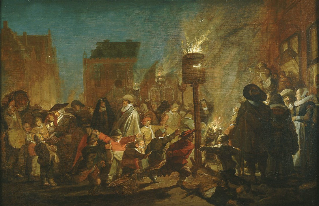 Evening Party on the Grote Markt in Haarlem, vintage artwork by Pieter de Molijn, 12x8" (A4) Poster