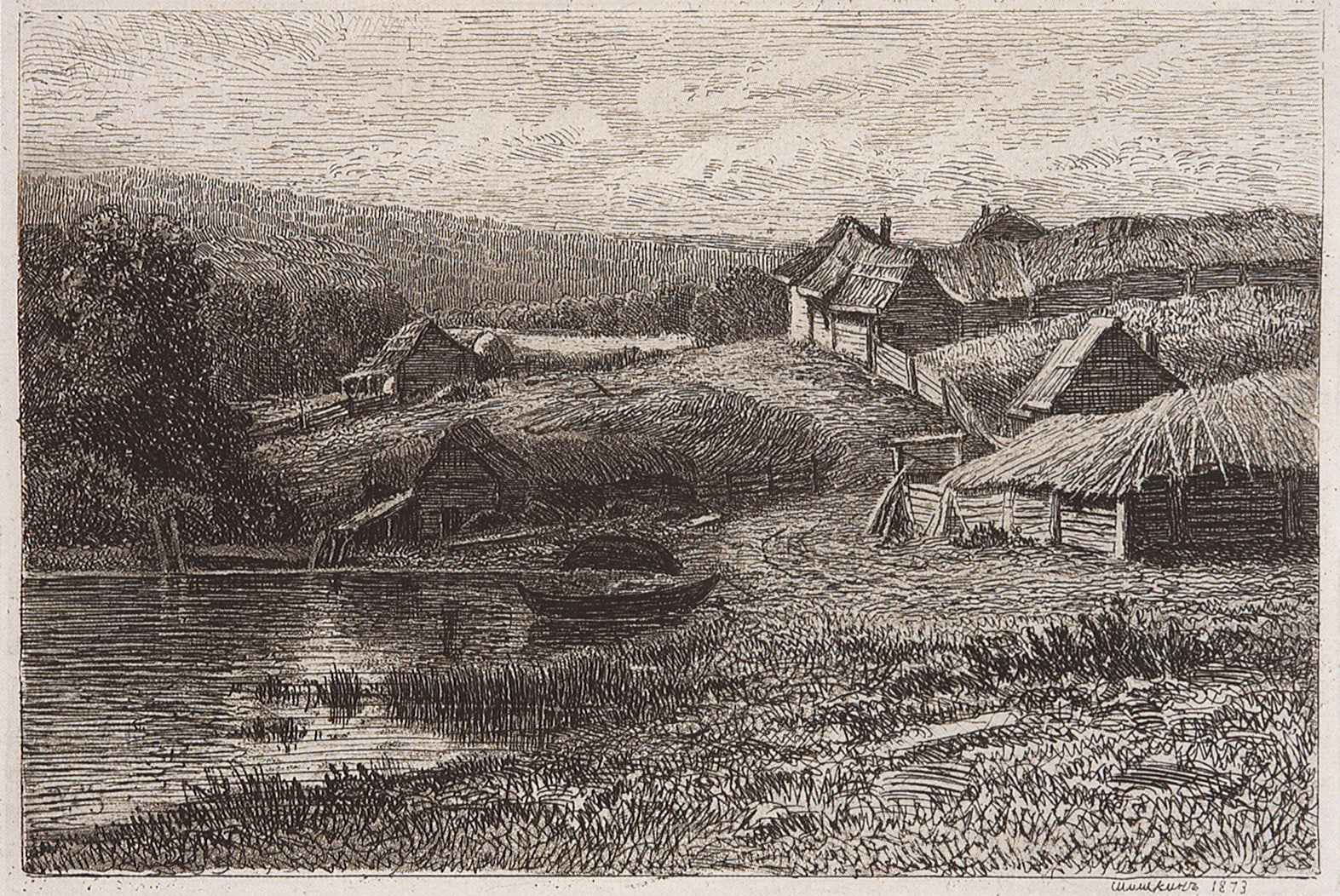 Backyards, vintage artwork by Ivan Ivanovich Shishkin, 12x8" (A4) Poster