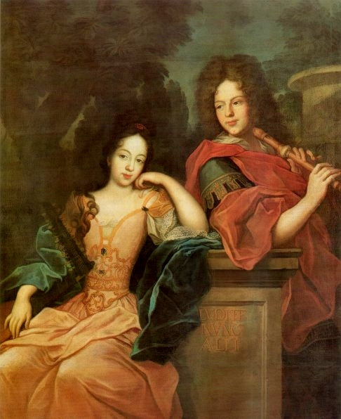 Allegory of music, vintage artwork by Louis de Silvestre, 12x8" (A4) Poster