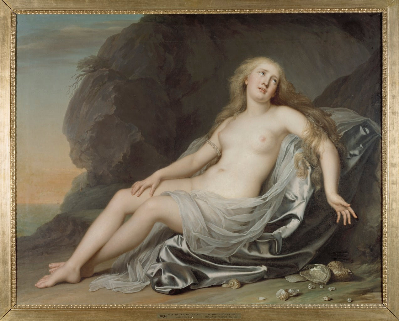 Ariadne Lying on the Shore of Naxos, vintage artwork by Adolf Ulrik Wertmuller, 12x8" (A4) Poster