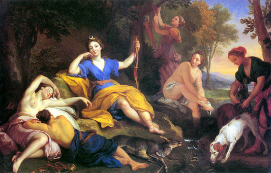 Diana Resting after the Hunt, vintage artwork by Louis de Boullogne the Younger, 12x8" (A4) Poster