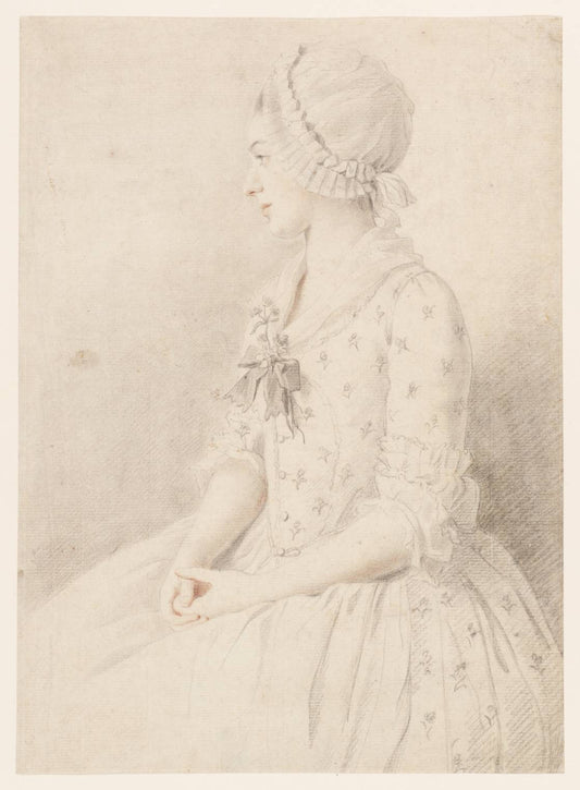 A Girl Seated, in a Flowered Dress, vintage artwork by Sir Nathaniel Dance-Holland, 12x8" (A4) Poster