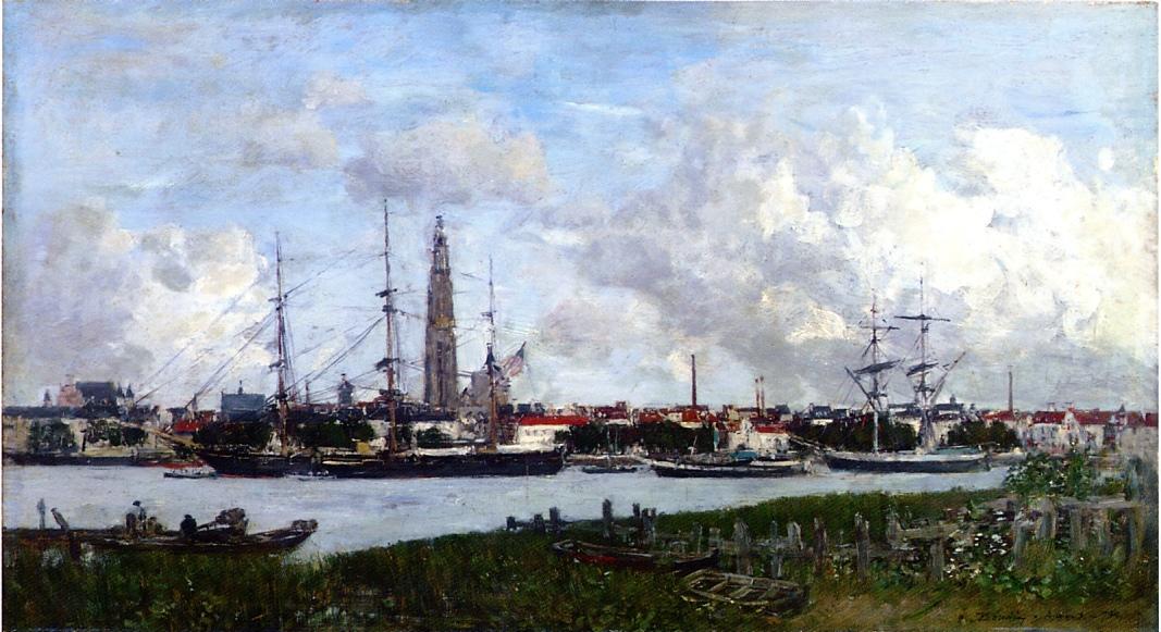 Antwerp, the Port, vintage artwork by Eugène-Louis Boudin, 12x8" (A4) Poster